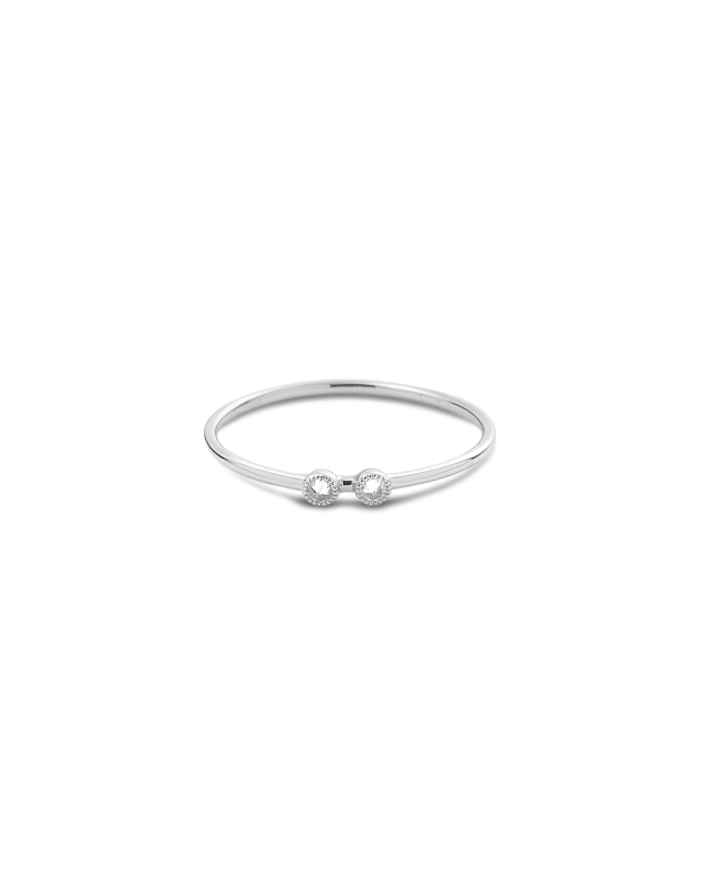 18k White Gold Bezel-Set 2-Diamond Stack Ring, Size